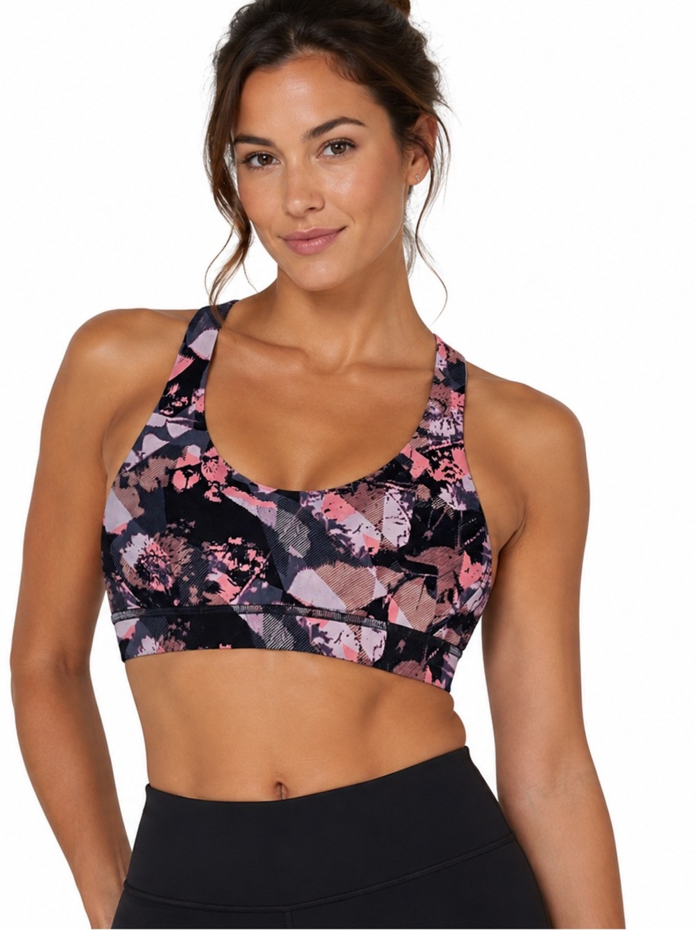 Lululemon Womens Abstract Sports Bra 6 Black Activewear Workout Yoga Gym Light